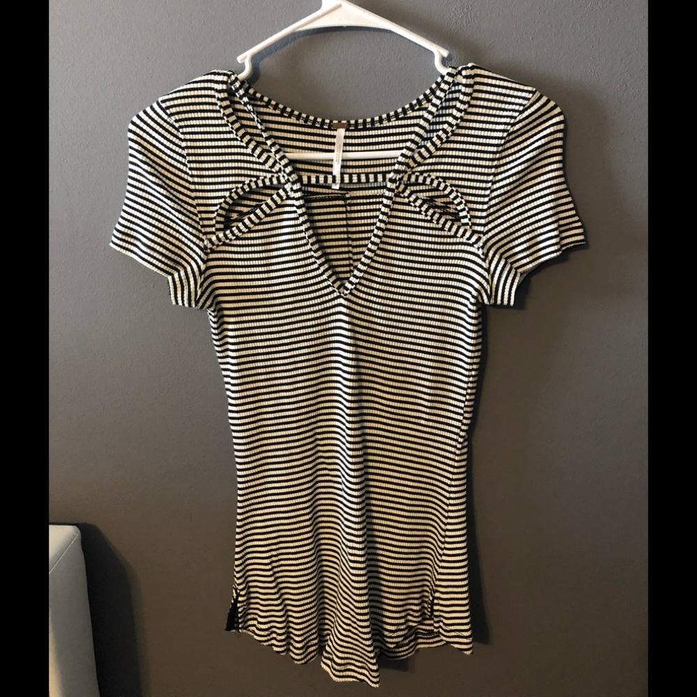Free people striped cutout ribbed shirt